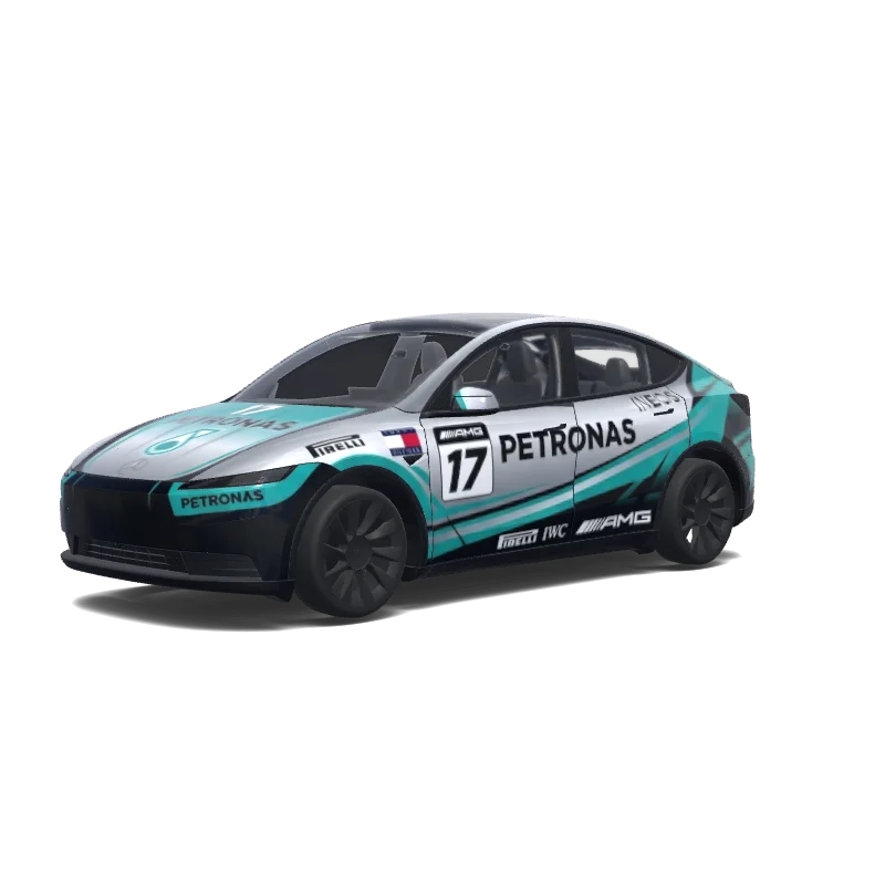 Tesla Model Y (2025+) with a 2026 F1 style Mercedes Petronas. Number 17 wrap, 3D preview