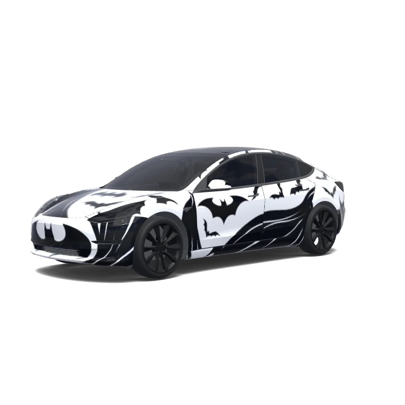 Tesla Model 3 with a Batman black and white wrap, 3D preview