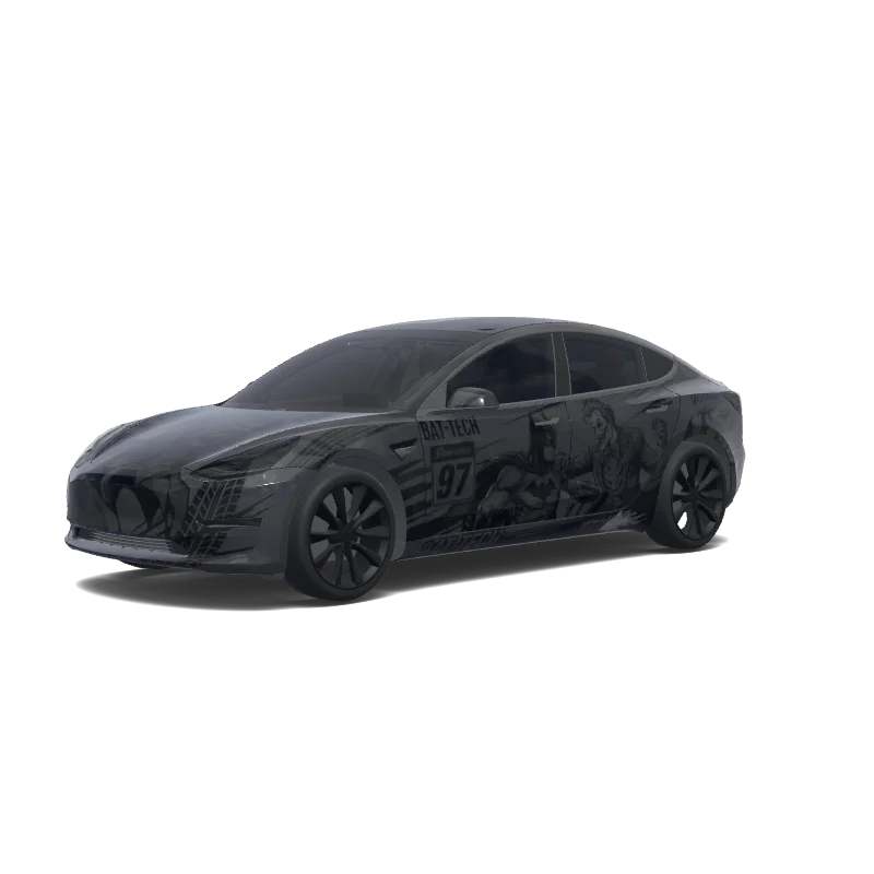 Tesla Model 3 with a Batman black wrap, 3D preview