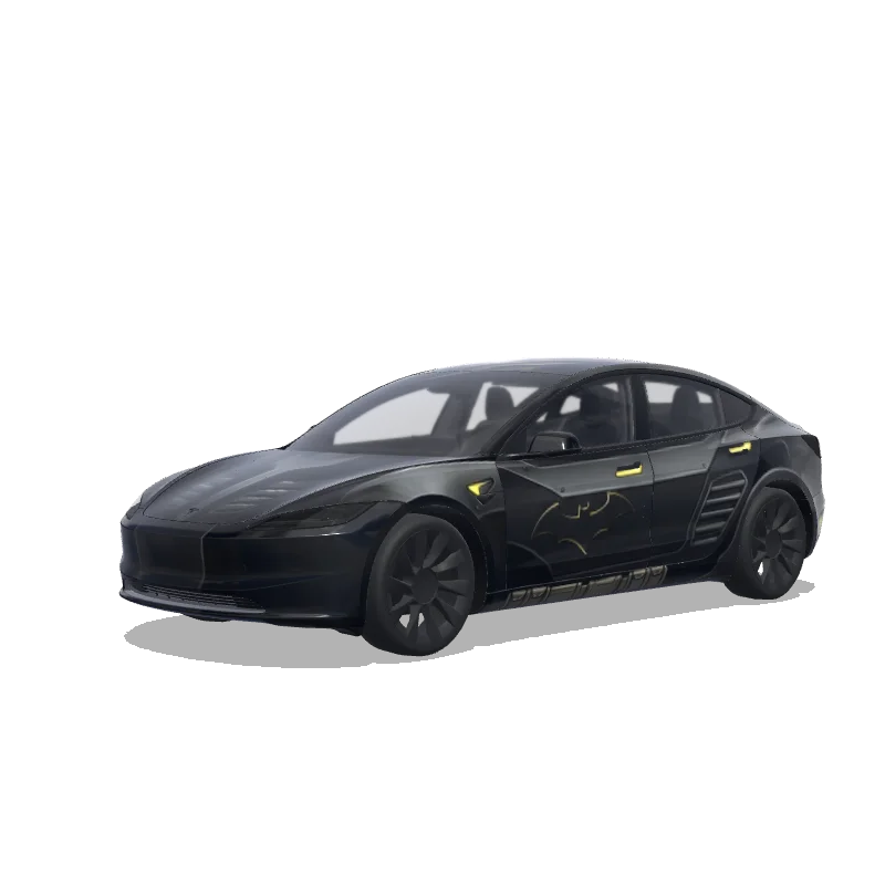 Tesla Model 3 (2024+) with a Batmobile wrap, 3D preview