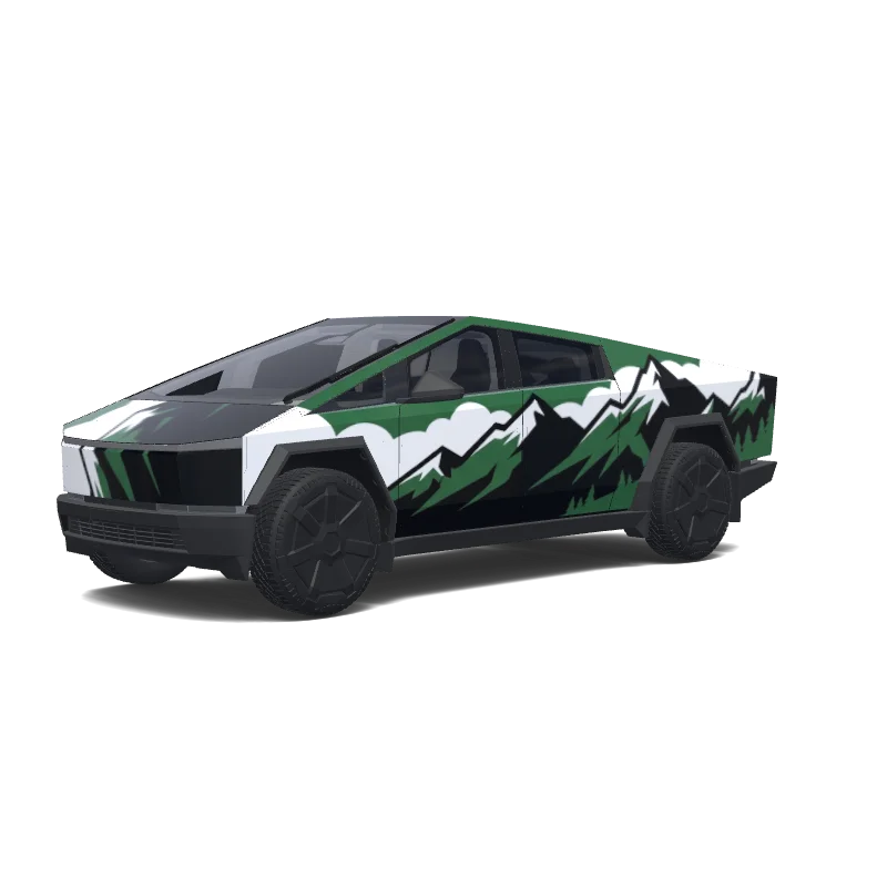 Tesla Cybertruck with a Black And White wrap, 3D preview