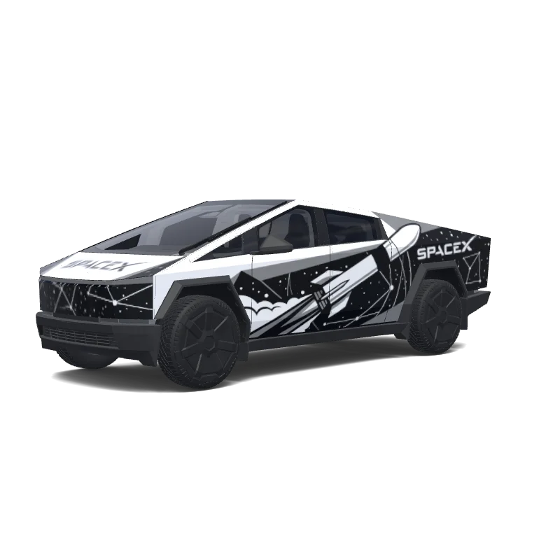 Tesla Cybertruck with a Black And White wrap, 3D preview