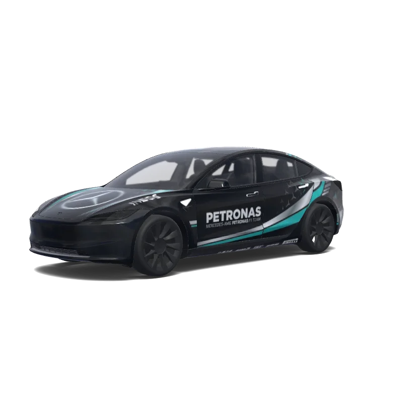 Tesla Model 3 (2024+) with a Black wrap, 3D preview