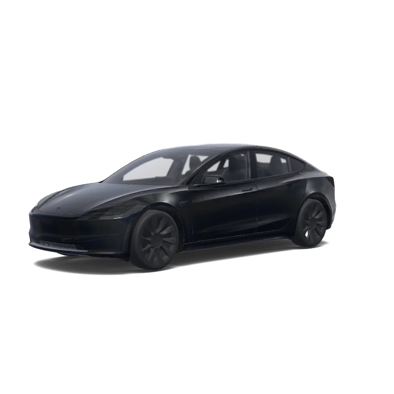 Tesla Model 3 (2024+) with a Black wrap, 3D preview