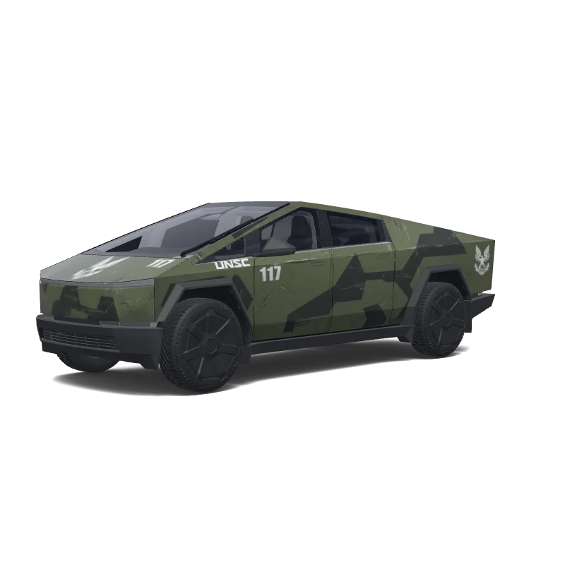 Tesla Cybertruck with a Camouflage Geometric white and green wrap, 3D preview