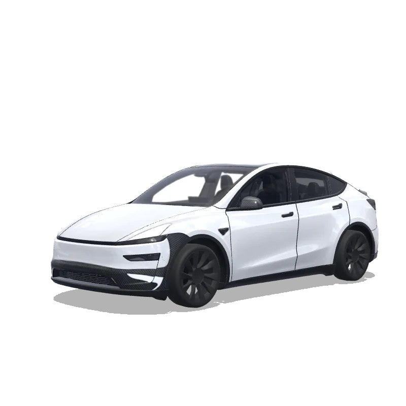 Tesla Model Y (2025+) with a Carbon Fiber Matte white wrap, 3D preview
