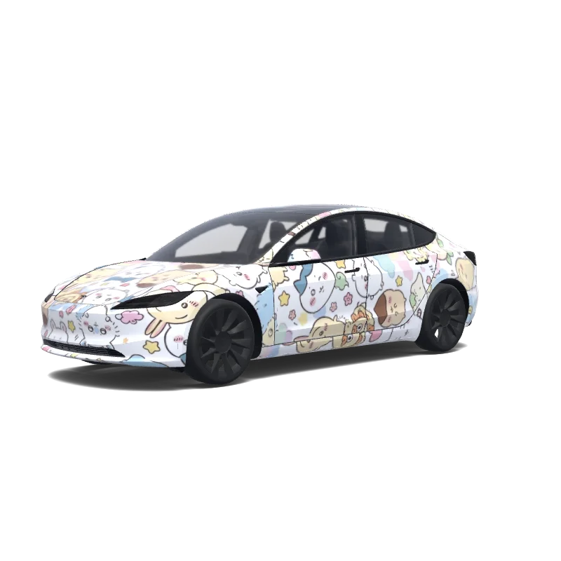 Tesla Model 3 (2024+) with a Chiikawa wrap, 3D preview