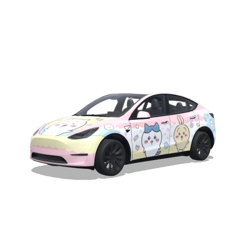 Tesla Model Y with a chiikawa wrap, 3D preview