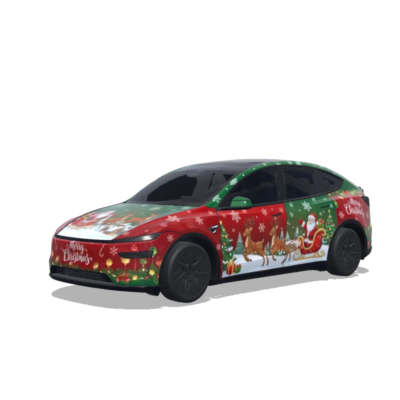 Tesla Model Y L with a Christmas Snow red and green wrap, 3D preview