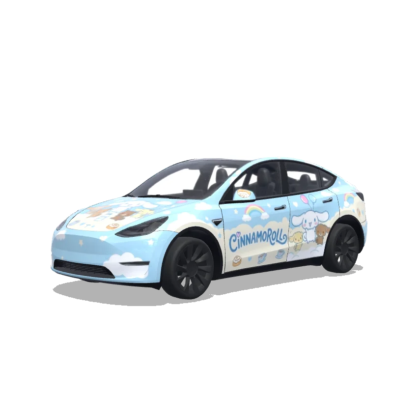 Tesla Model Y with a Cinnamoroll wrap, 3D preview
