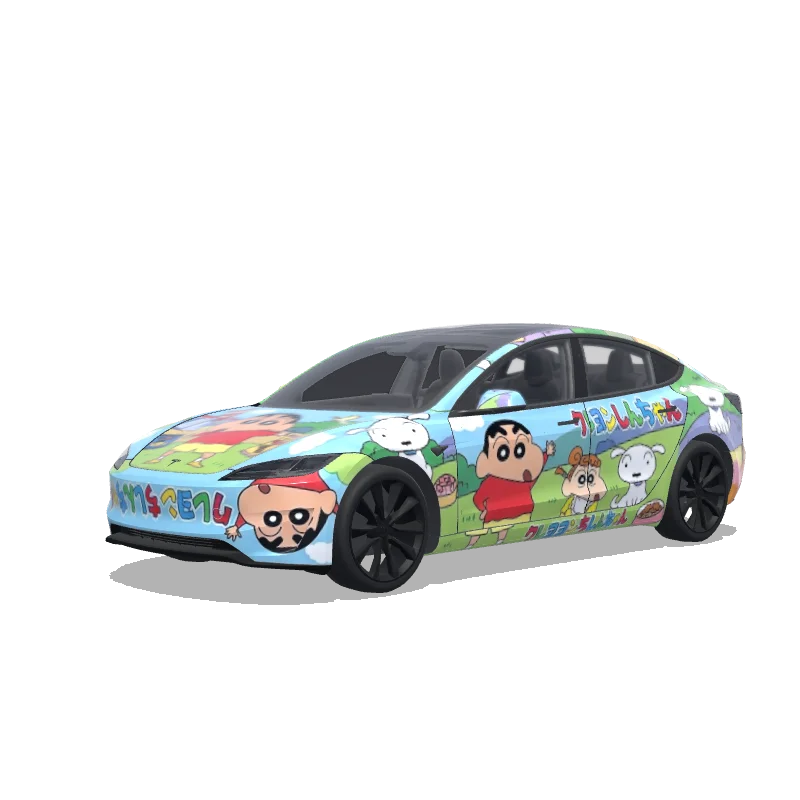 Tesla Model 3 (2024+) with a Crayon Shin-chan wrap, 3D preview