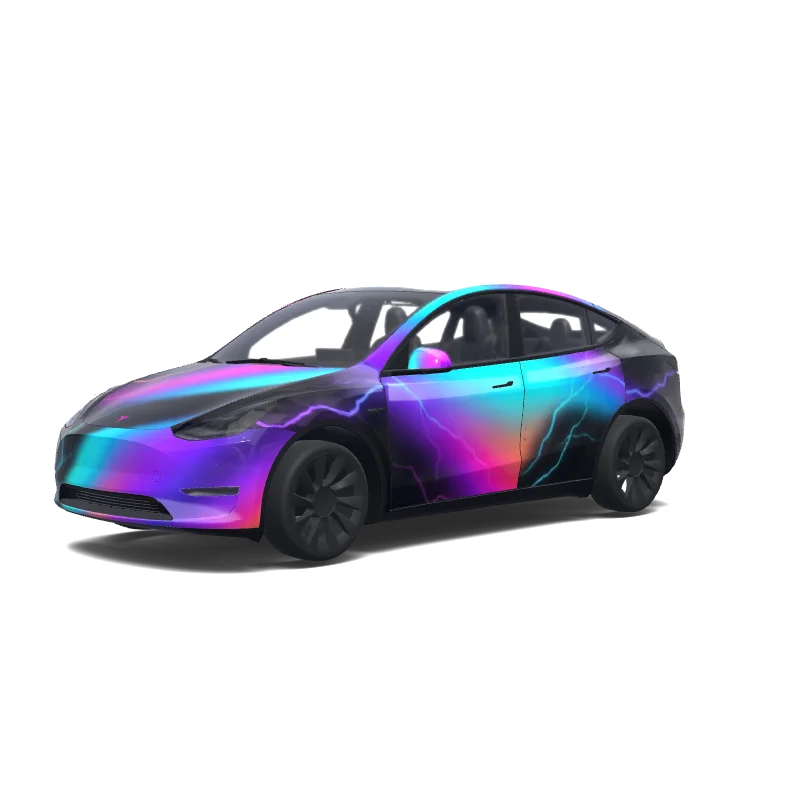 Tesla Model Y with a Cyberpunk Holographic blue and purple wrap, 3D preview
