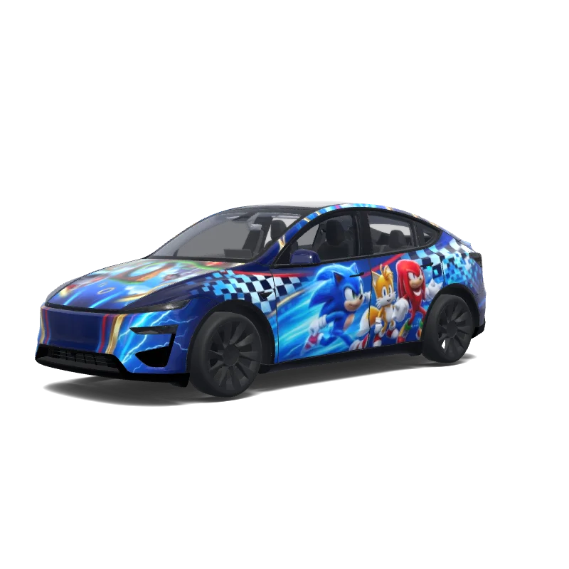 Tesla Model Y (2025+) with a Epic Sonic the Hedgehog wrap, 3D preview