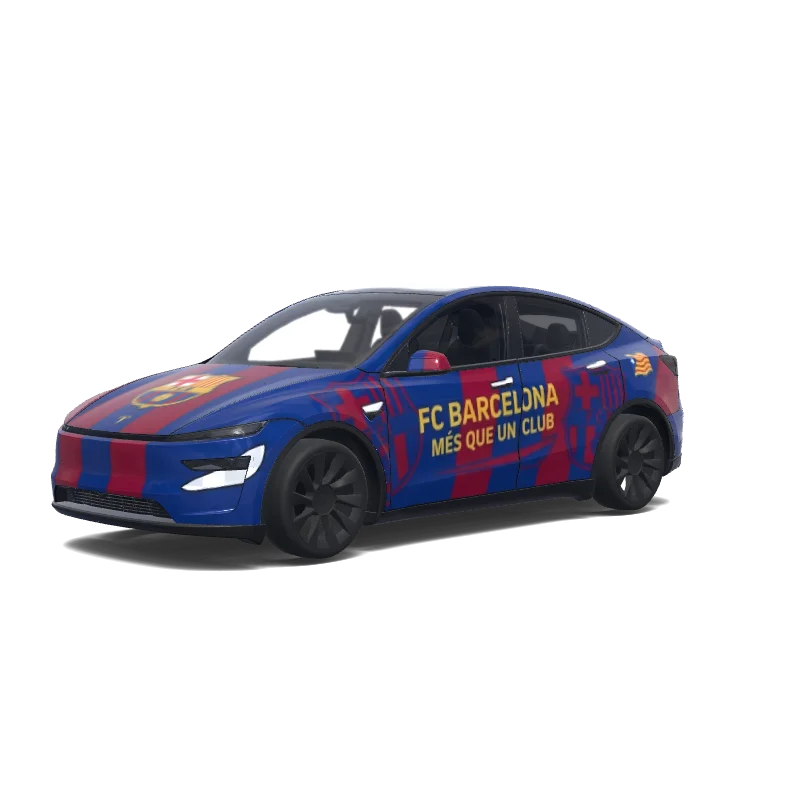 Tesla Model Y (2025+) with a FC Barcelona wrap, 3D preview