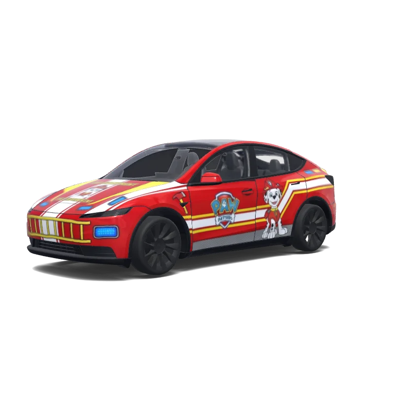Tesla Model Y (2025+) with a Fire Department wrap, 3D preview