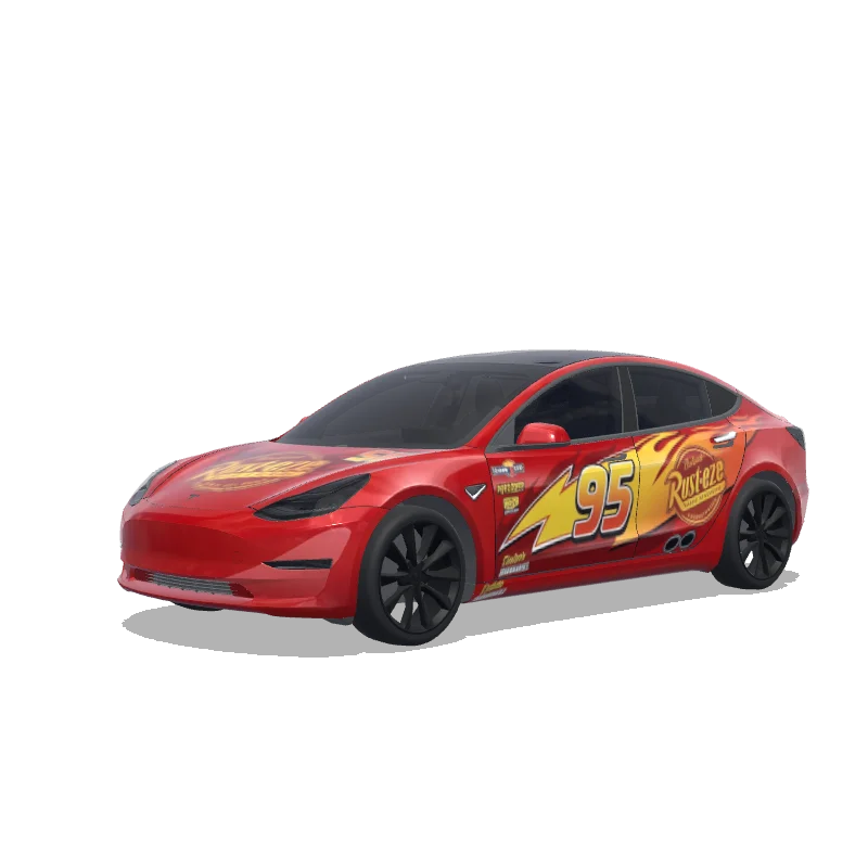 Tesla Model 3 with a Fulger McQueen wrap, 3D preview