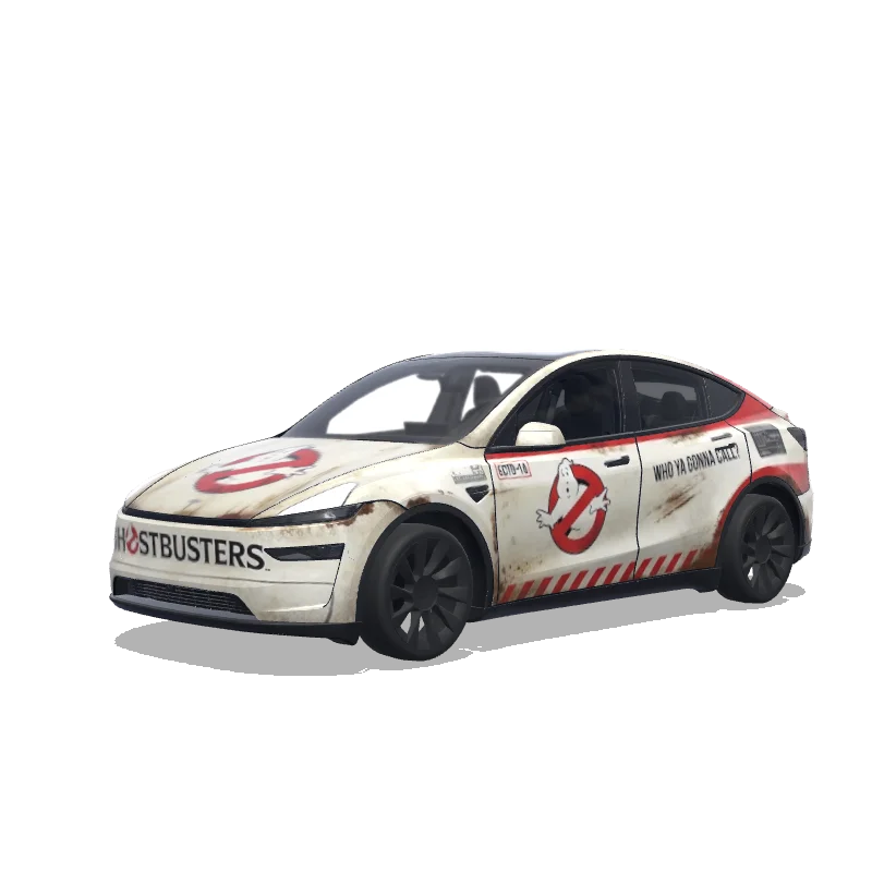 Tesla Model Y (2025+) with a ghostbuster movie wrap, 3D preview