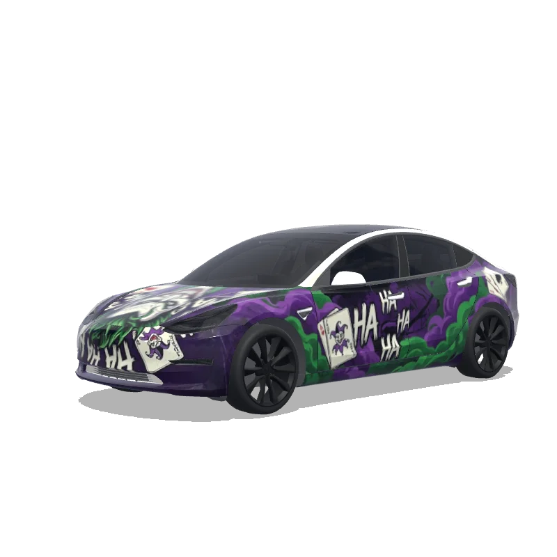 Tesla Model 3 with a Gotham Joker style wrap, 3D preview