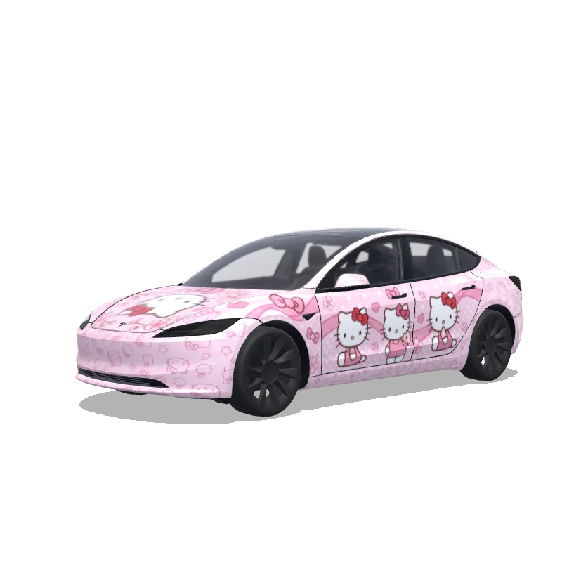 Tesla Model 3 (2024+) with a Hello Kitty pink wrap, 3D preview