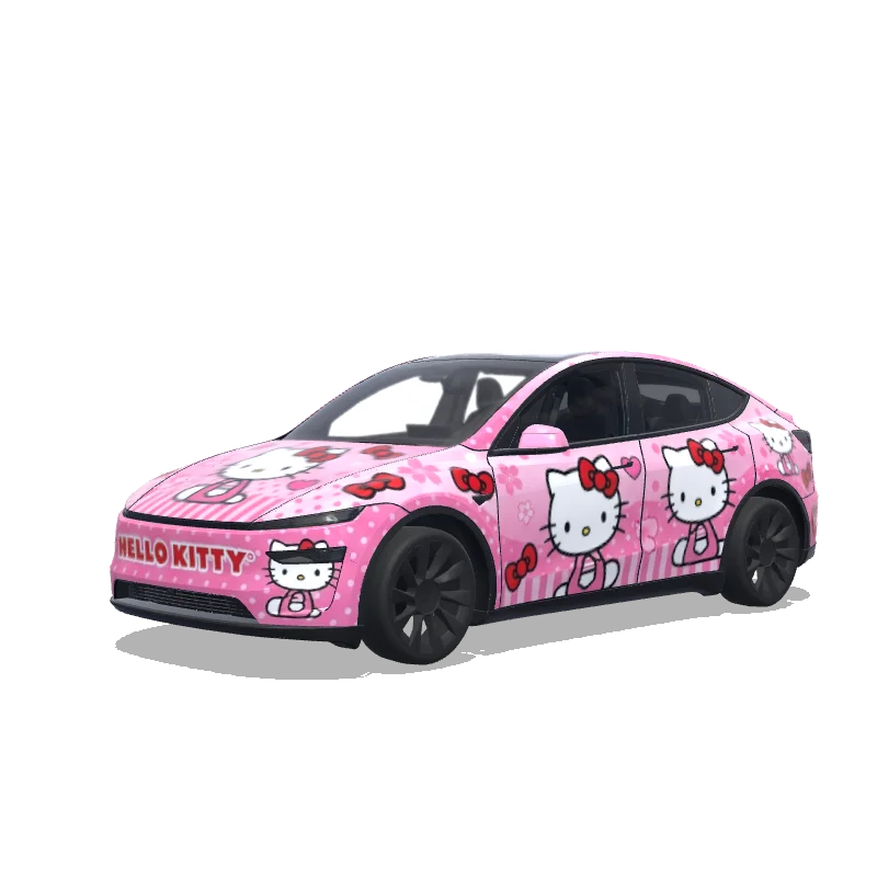 Tesla Model Y (2025+) with a Hello Kitty pink wrap, 3D preview