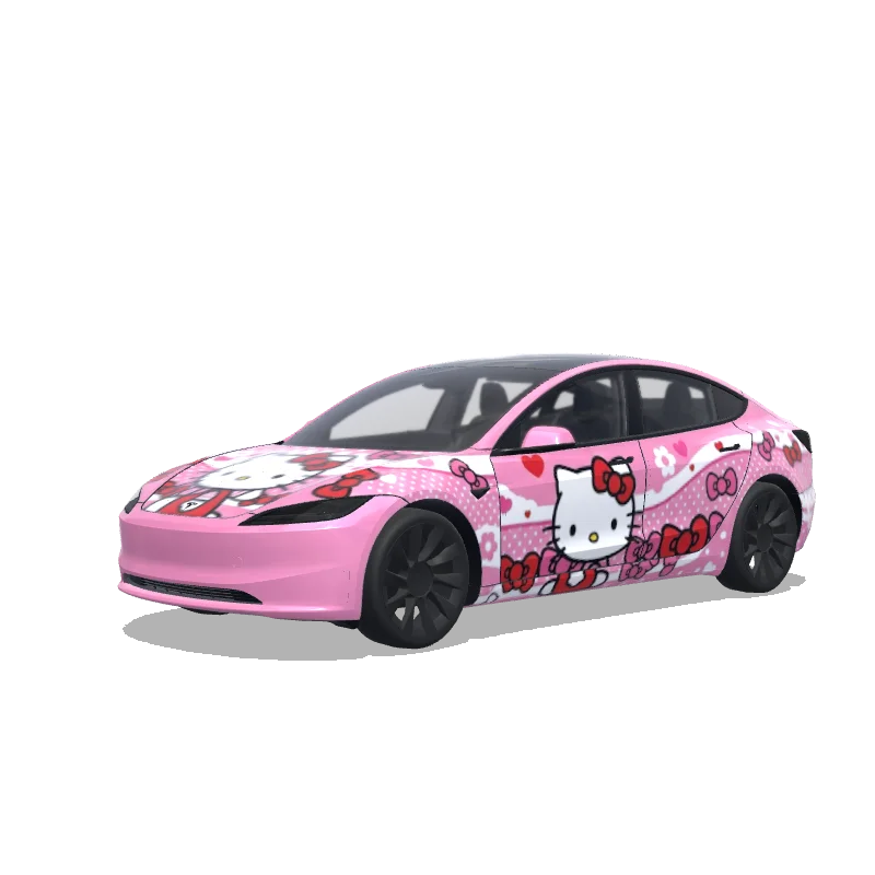 Tesla Model 3 (2024+) with a Hello Kitty wrap, 3D preview