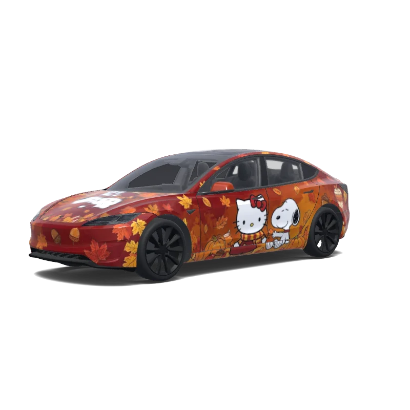 Tesla Model 3 (2024+) with a Hello Kitty wrap, 3D preview