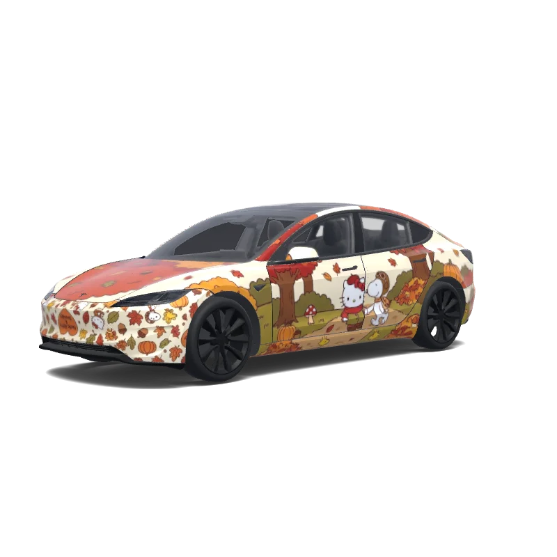 Tesla Model 3 (2024+) with a Hello Kitty wrap, 3D preview