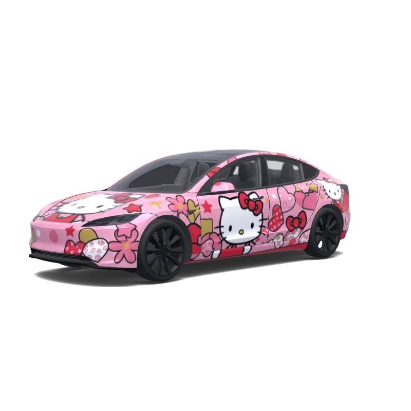 Tesla Model 3 (2024+) with a Hello Kitty wrap, 3D preview