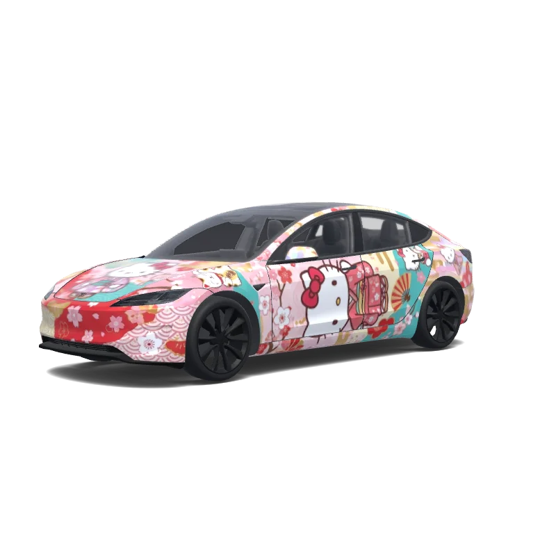 Tesla Model 3 (2024+) with a Hello Kitty wrap, 3D preview