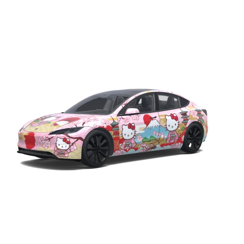 Tesla Model 3 (2024+) with a Hello Kitty wrap, 3D preview