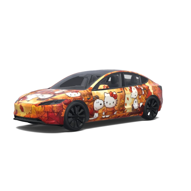 Tesla Model 3 (2024+) with a Hello Kitty wrap, 3D preview