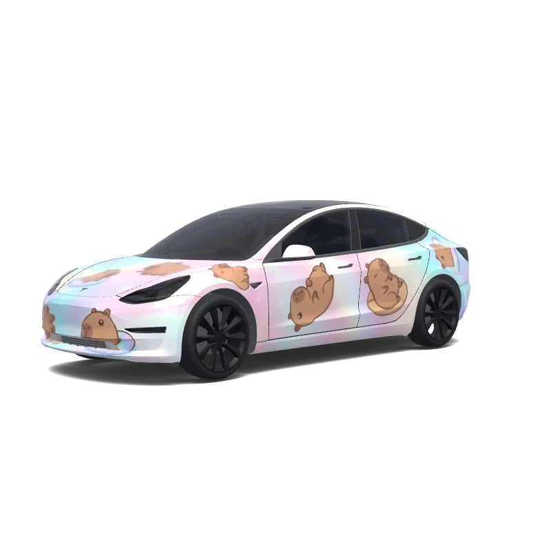 Tesla Model 3 with a Holographic Gradient pink and gold wrap, 3D preview