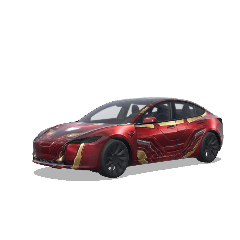 Tesla Model 3 (2024+) with a Iron man wrap, 3D preview