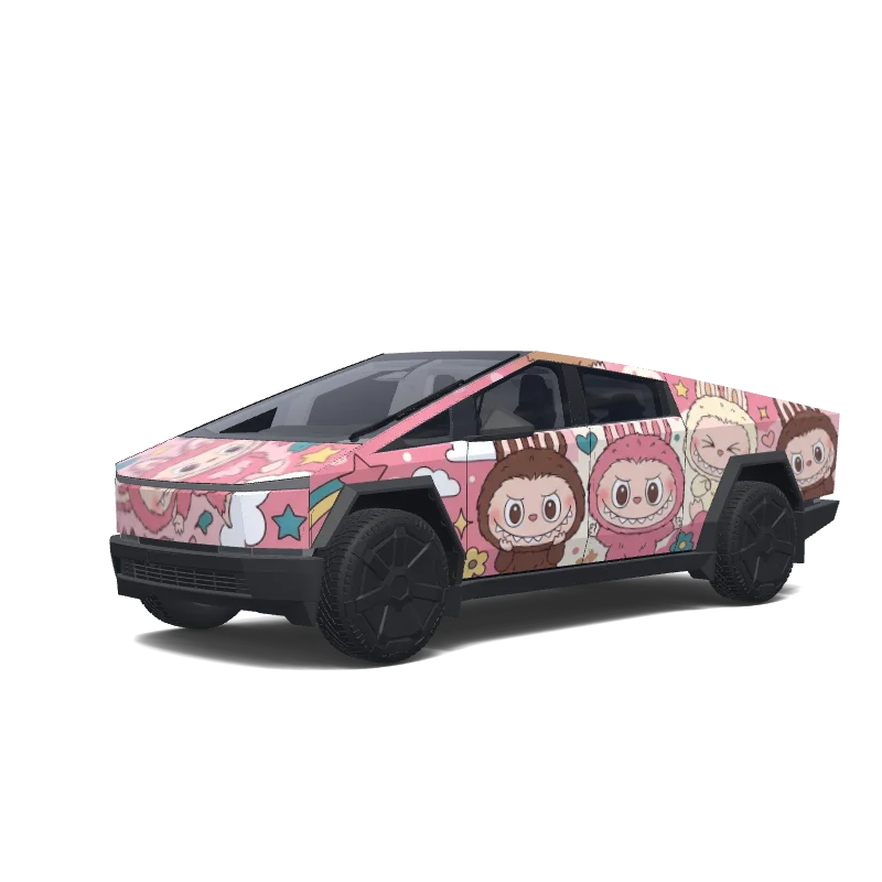 Tesla Cybertruck with a Labubu wrap, 3D preview