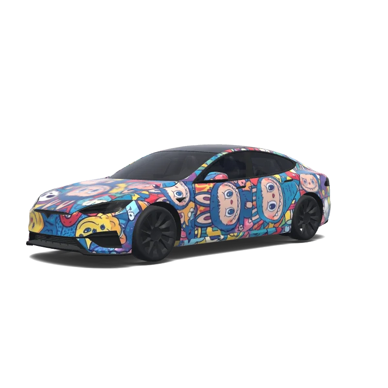 Tesla Model S with a Labubu wrap, 3D preview