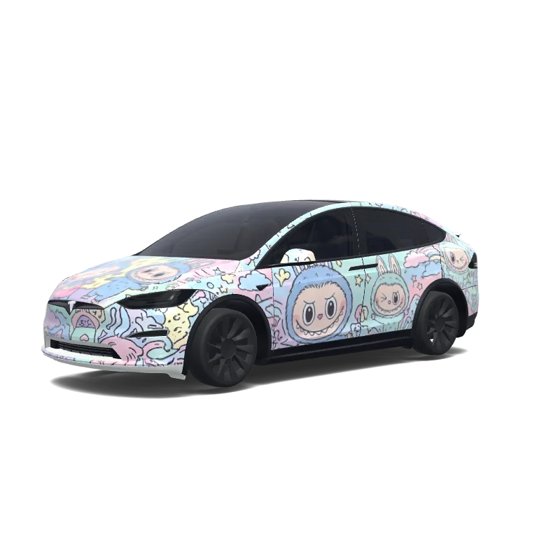 Tesla Model X with a Labubu wrap, 3D preview