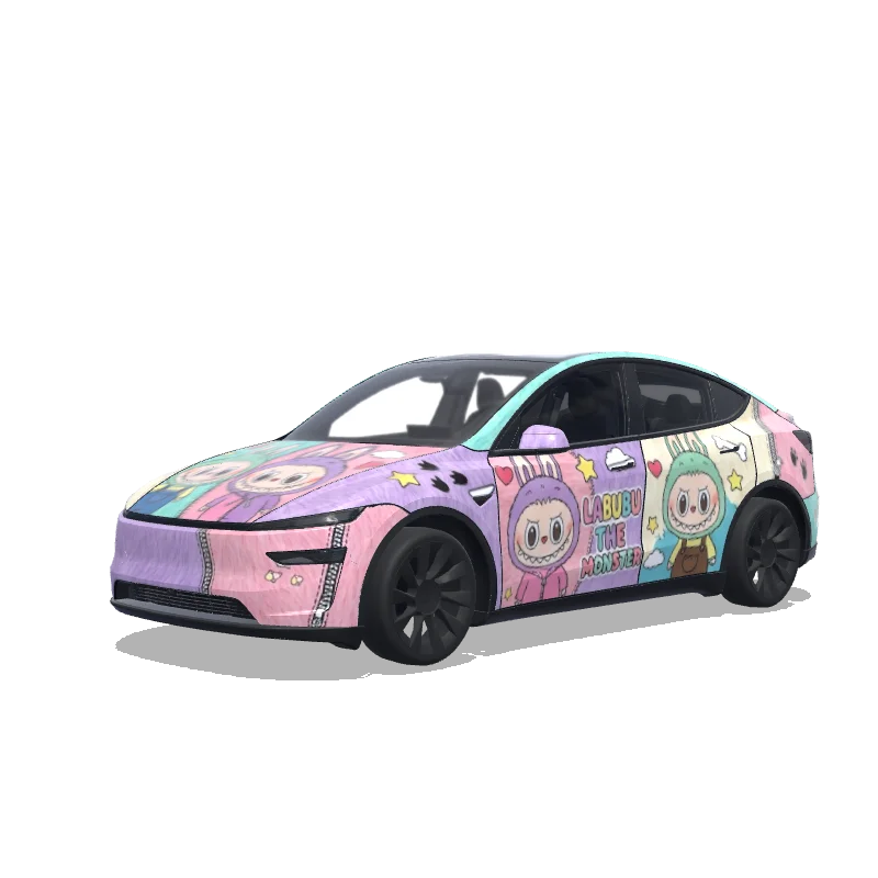 Tesla Model Y (2025+) with a Labubu wrap, 3D preview