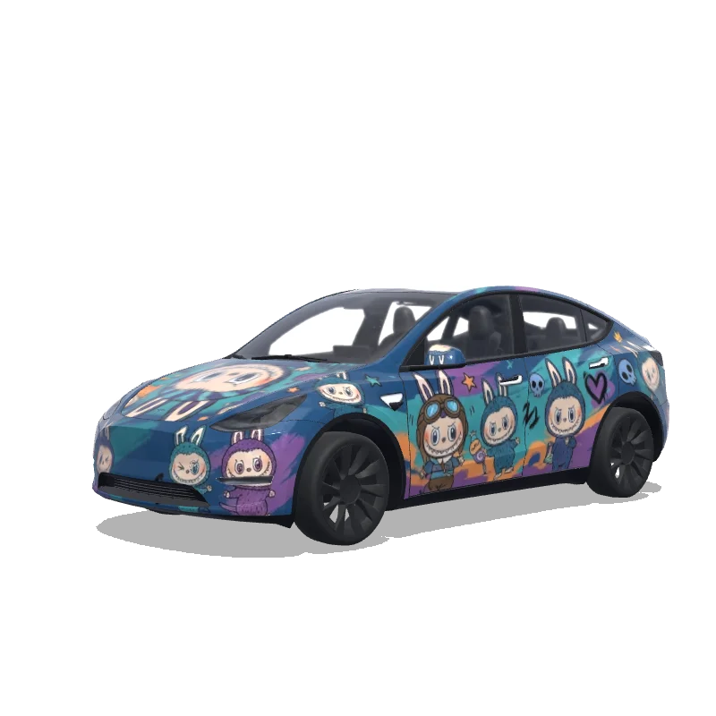 Tesla Model Y with a Labubu wrap, 3D preview