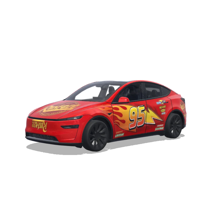 Tesla Model Y (2025+) with a Lightning McQueen wrap, 3D preview