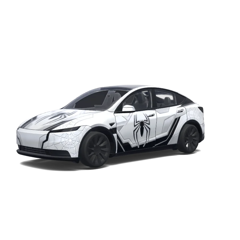 Tesla Model Y (2025+) with a Matte Geometric black and white wrap, 3D preview