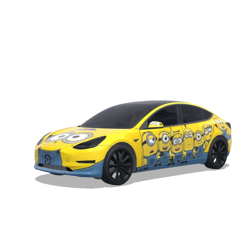 Tesla Model 3 with a Minions styles wrap, 3D preview