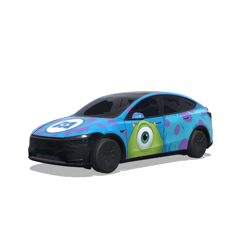 Tesla Model Y L with a Monsters, Inc. style wrap, 3D preview