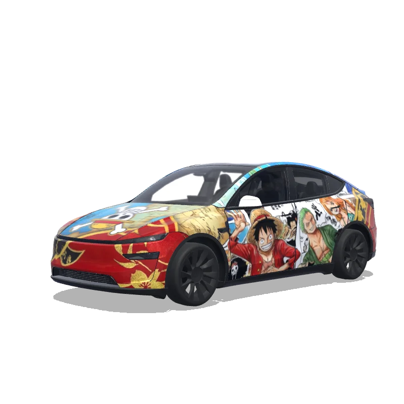 Tesla Model Y (2025+) with a One piece theme wrap, 3D preview