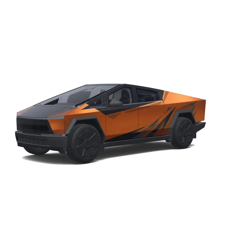 Tesla Cybertruck with a Orange And Black wrap, 3D preview