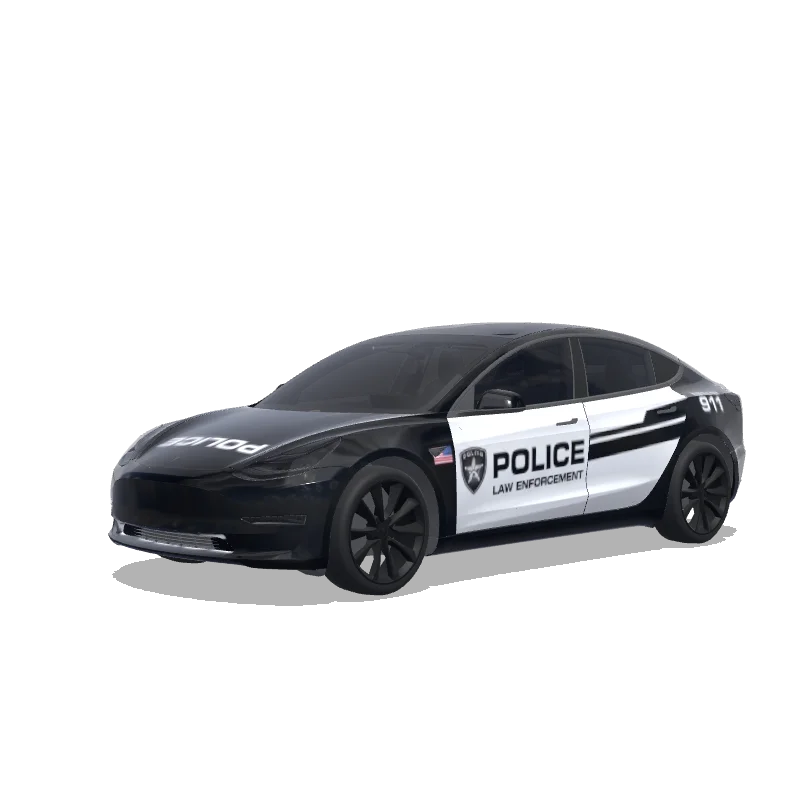 Tesla Model 3 with a Police Stripes black and white wrap, 3D preview