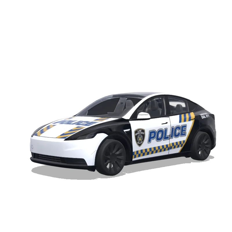 Tesla Model Y (2025+) with a Police Stripes black and white wrap, 3D preview
