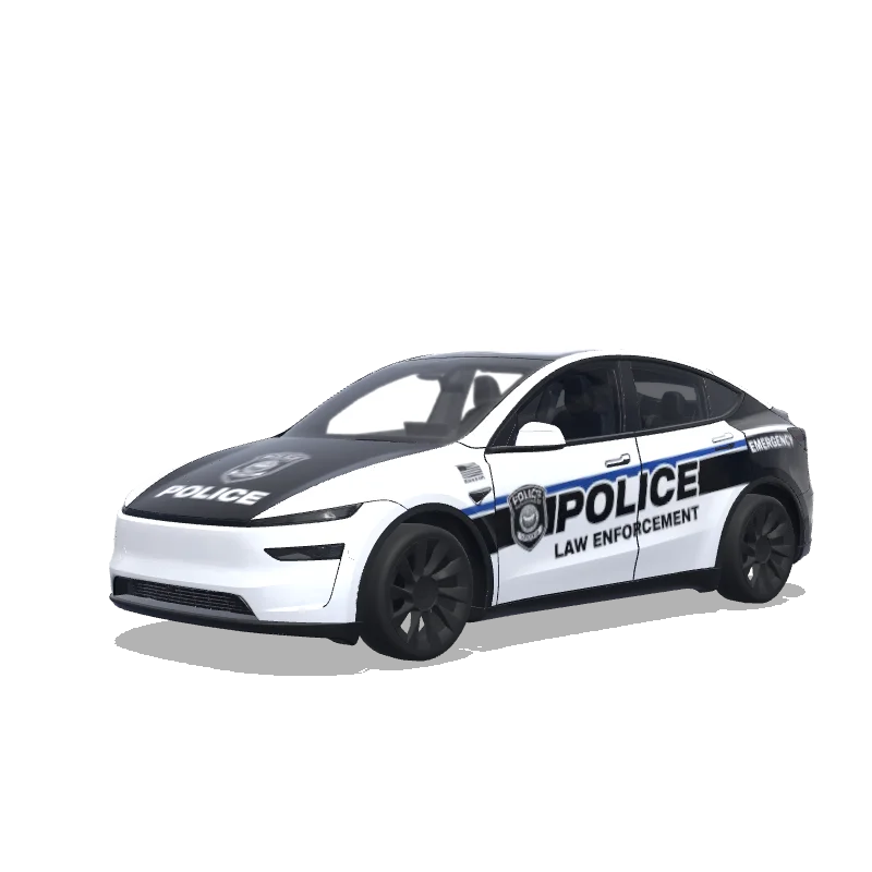 Tesla Model Y (2025+) with a Police Stripes black and white wrap, 3D preview