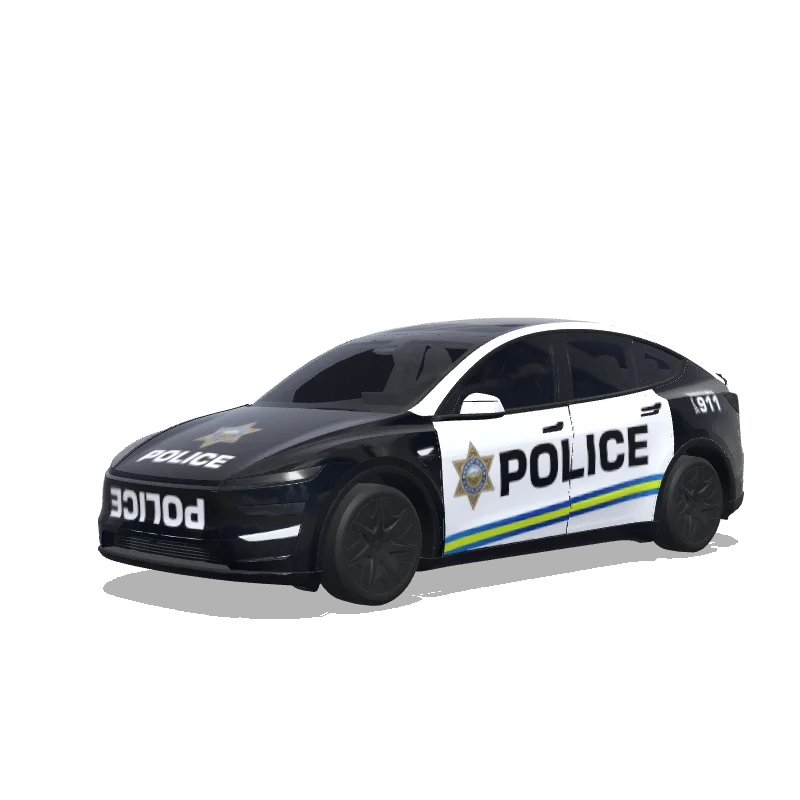 Tesla Model Y L with a Police Stripes black and white wrap, 3D preview