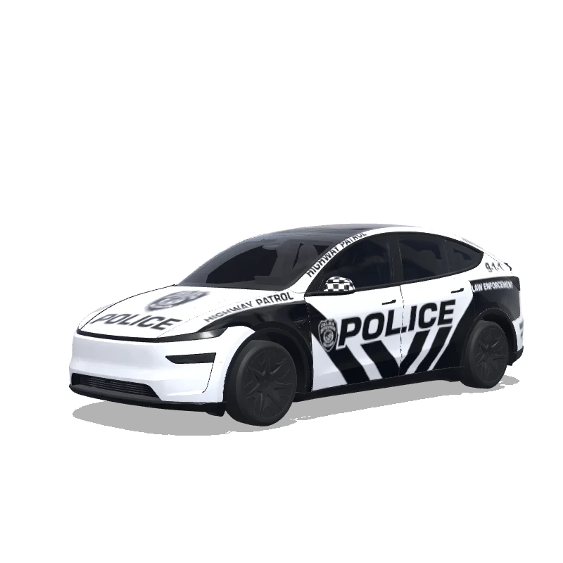 Tesla Model Y L with a Police Stripes black and white wrap, 3D preview
