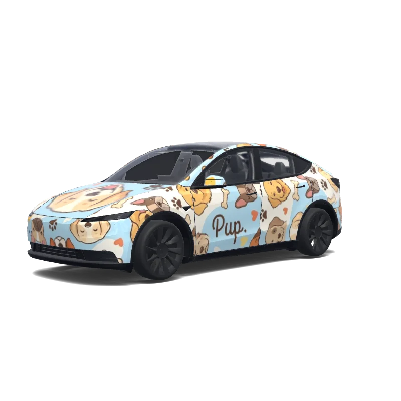 Tesla Model Y (2025+) with a Pup wrap, 3D preview